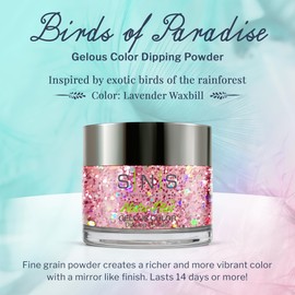 SNS Nail Dip Powder, Gelous Color Dipping Powder - Lavender Waxbill (Purple/Lavender, Glitter) - Long-Lasting Dip Nail Color Lasts up to 14 days - Low-Odor & No UV Lamp Required - 1 Oz