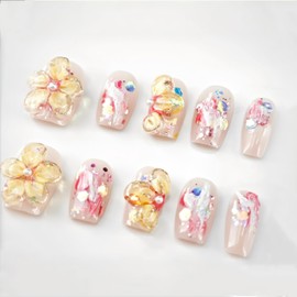 farfarflame Handmade Nail Tip, Short, False Nail Stand, 3D Diamond, Cat Eye Gel, Glossy, Stylish, Cute Design, Autumn, Winter, Party, Pack of 10 (3D Fireworks, S)