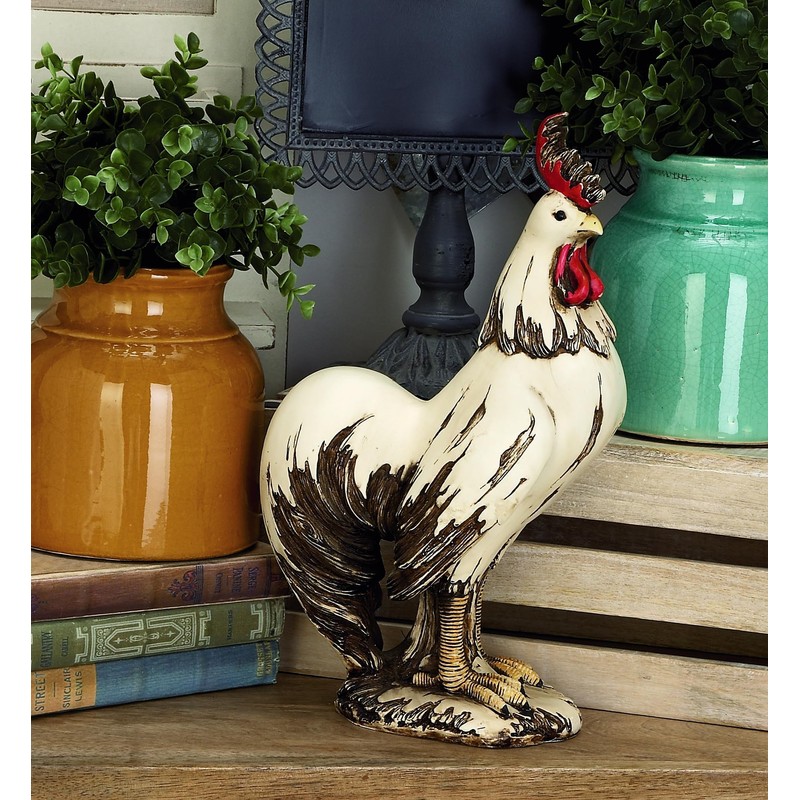 Deco 79 Polystone Rooster Decorative Garden Sculpture Indoor Outdoor Garden