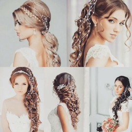 6 Pcs Pearl Tassel Streamline Hair Pins White Pearl Hair Accessories Crystal Invisible Streamline Extensions Clips Silver Hair Clips for Women Bride Wedding Party Daily Braids Décor