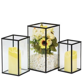 yshengood Hurricane Candle Holder 6 PCS, Black Glass Candle Holder Square Hurricane Candle Centerpieces for Tables Decorativ, Wedding, Thankgiving