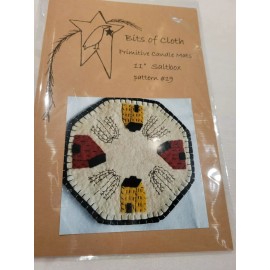 Bits of Cloth *PATTERN ONLY* Primitive Candle Mat-Woolfelt Saltbox House 11"