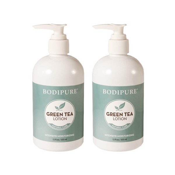 2 Pack Bodipure Green Tea Daily Moisturizing Body & Hand Lotion for Normal to Dry Skin, Rich Emollients to Soft, Smooth, Hydrated Skin -12oz