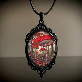 Unbranded Mushroom Gothic Pendant Jewelry Plant Vintage Black Necklace B