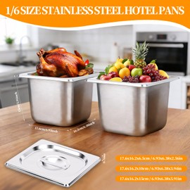 10 Set Stainless Steel Hotel Pans with Lids, 1/6 Size 6 Inch Deep, Food Storage Containers for Home Party Hotel Buffet Commercial Kitchen (10, 17.6x16.2x15cm / 6.93x6.38x5.91in With lid)