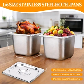 10 Set Stainless Steel Hotel Pans with Lids, 1/6 Size 6 Inch Deep, Food Storage Containers for Home Party Hotel Buffet Commercial Kitchen (10, 17.6x16.2x15cm / 6.93x6.38x5.91in With lid)