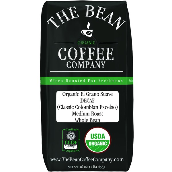 The Bean Organic Coffee Company Decaf South America Blend, Medium Roast, Whole Bean Coffee 16-Ounce Bag