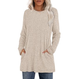 XIEERDUO Tunics or Tops to Wear with Leggings Long Sleeve Sweaters for Women Winter Clothing with Pockets School Outfits for Teachers Apricot M