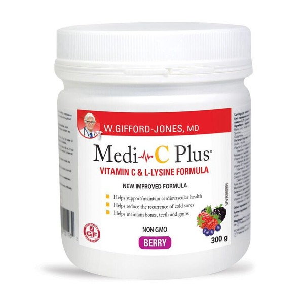 W. Gifford-Jones MD Medi-C Plus Vitamin C & L- Lysine Formula with Magnesium Ascorbate - Berry, 300 grams