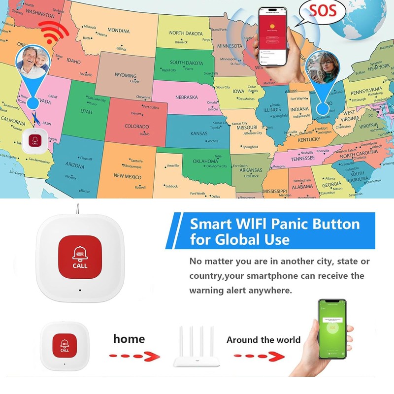 WiFi Caregiver Call Button for Elderly at Home w App