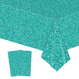 2pcs Teal Blue Shiny Glitter Diamond Table Cloth Party,137*274cm Large Plastic Tablecloths Sequin Printed TableCloth Sparkling Tablecover for Birthday,Wedding, Baby Shower Teal Blue Party Decorations