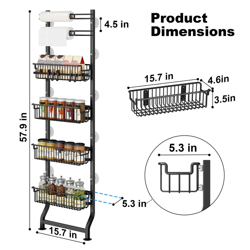 BUKFEN 6-Tier Slim Corner Shelf, Spice Rack Next to Fridge