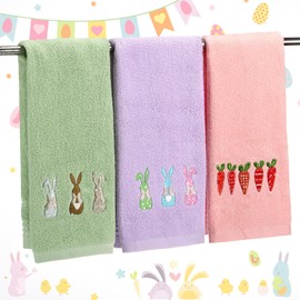 3 Pcs Easter Hand Towels 14 x 29 Inch Cotton Embroidered Happy Easter Bunny Carrot Bathroom Hand Towels for Spring Home Drying Cleaning Cooking Gift
