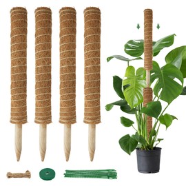 Moss Pole for Plants Indoor - 4 Pack Plant Poles for Climbing Plants to Grow Upright 16 inch Stackable Moss Sticks Coir Totem Pole Plant Support for Monstera Pothos Philodendrons Potted Plants