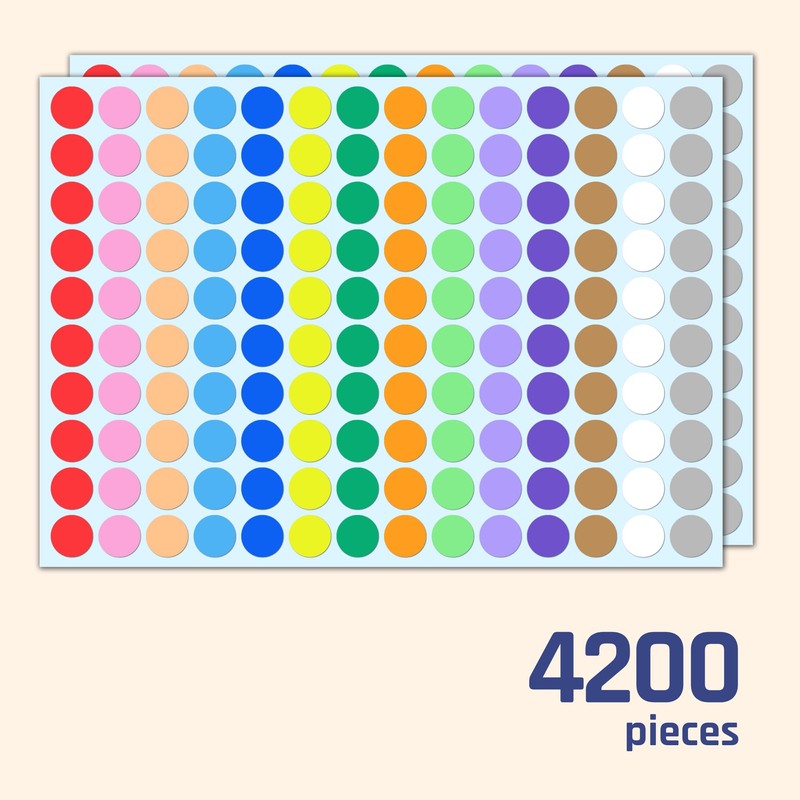 4200 Pieces - 2cm Coloured Dot Stickers, Sticky Dots Round