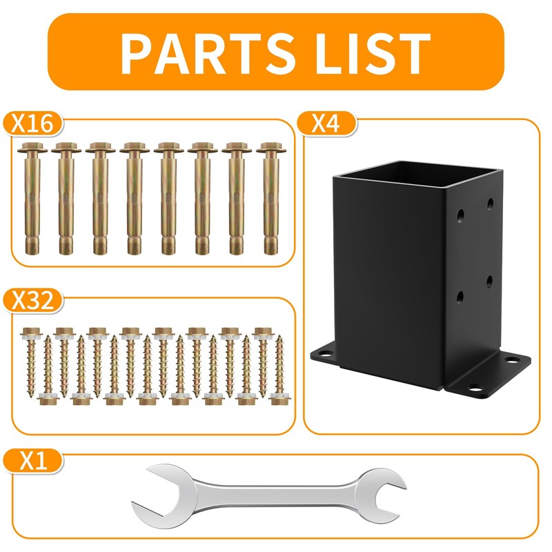 4x4 Post Base 4PCS, Inner Size 3.5x3.5 Inch Fence Post