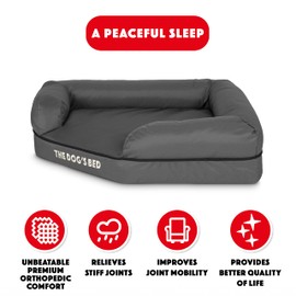 The Dog’s Bed Memory Foam Waterproof Corner Dog Bed, Medium, Grey & Black Trim, Eases Arthritis & Hip Dysplasia Pain, Therapeutic & Supportive, Washable Oxford Fabric Cover, Veterinary Approved