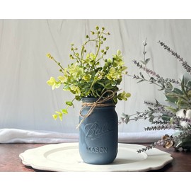 Navy Blue Mason Jar with Greenery – Bee Theme Baby Shower Centerpiece for “Mommy-to-Bee” or “What Will It Bee?” – Rustic Table Decor for Tiered Tray, Nursery (Navy Blue w/Greenery)
