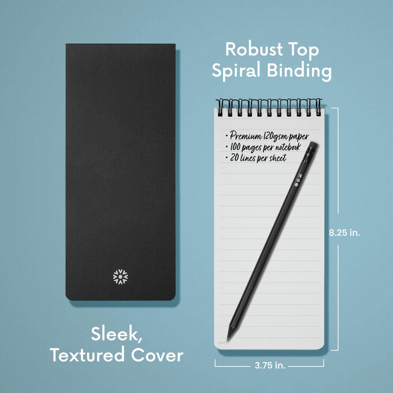 Notsu Reporter's Notebooks 2-Pack | Black Pocket Spiral Reporter Notepads