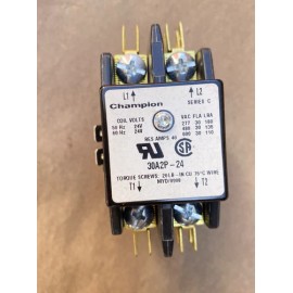 CHAMPION DEFINITE PURPOSE CONTACTOR 30A2P-24, 30 FLA, 2 POLE, 24V COIL