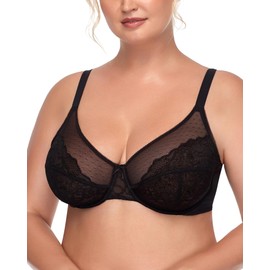 HSIA Minimizer Bras for Women Full Coverage Underwire Bras Plus Size Lifting Lace Bra for Heavy Breast Black