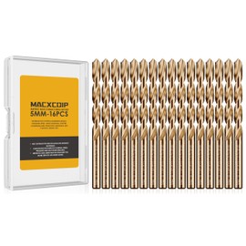 MACXCOIP Metric 16Pcs M35 Cobalt Drill Bit Set, 5mm HSS Cobalt Jobber Drill Bits, for Hardened Metals, Stainless Steel, Cast Iron and Wooden Plastics