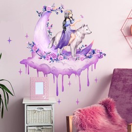Creative Princess Moon Wall Decals, Peel and Stick Removable Wall Stickers Wall Decor Vinyl Wall Art for Girls Bedroom, 2 Sheets 30x60cm