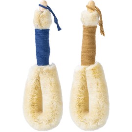 Beomeen 2Pcs Large Dry Brushing Body Brush for Lymphatic Drainage, 14.17" Natural Fibers Sisal Shower Brush for Cleaning Body, Exfoliator Back Scrubber for All Kinds of Skin, Bath, Royal Blue & Khaki