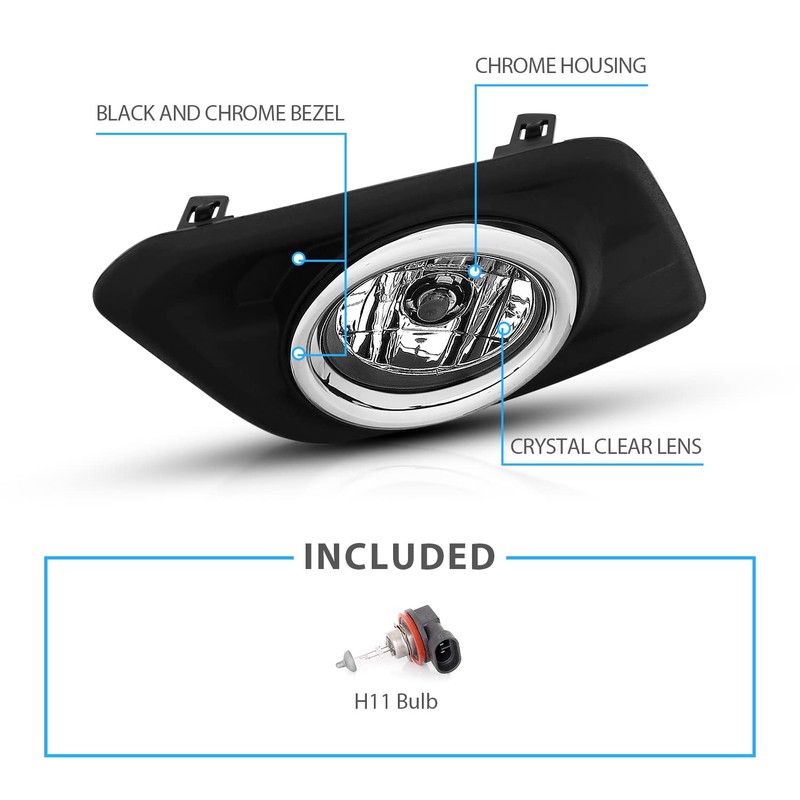 AmeriLite for Nissan 2014-2016 Rogue/X-Trail Black Bezel Replacement Fog Light