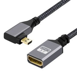 cablecc Cable de extensión 4K tipo D de 90 grados en ángulo izquierdo, micro HDMI 1.4 macho a HDMI hembra, para cámara DV, MP4, computadora portátil DC