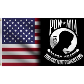 DMSE POW MIA USA Blend Military Never Forget 100% Polyester 3X5 Ft Foot Flag UV Resistant Perfect for Tailgates Dorms Dorm Room College Parties Large Events (POW USA Blend)