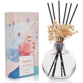 Donurex Flower Reed Diffuser Set 5.07oz Gardenia Scent Diffuser with Sticks Home Fragrance Reed Diffuser for Bathroom Shelf Decor