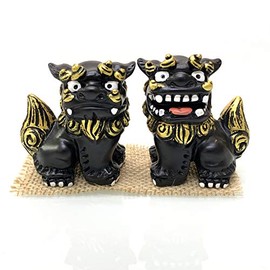 Okinawa Souvenir Lion Head Figurine Mini Pair for Entrance Rakuten Lion Head (Black)