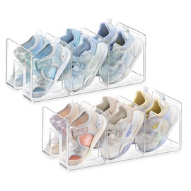 HBlife Widened 4.17 Inch Clear Acrylic Kids Shoe Rack for Closet Organizers and Storage, Small Shoe Rack 3 Sections Toddler Baby Shoe Storage Organizer Shelf, Desk File Book Purse Organizer(2 Pack)