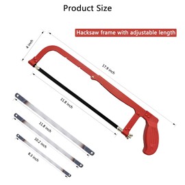 Wonglea Hacksaw,Adjustable Hack Saw Frame Set,with 3 Hacksaw Blades 12 inch Metal,Hand Saw Woodworking Tools,24/18 TPI Handsaw for Metal,Wood,PVC Pipes (Hacksaw)