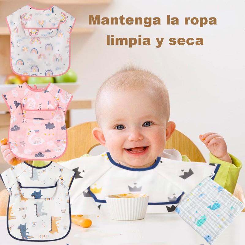 baberos con bolsillo… (Cisne + arco iris + corona)