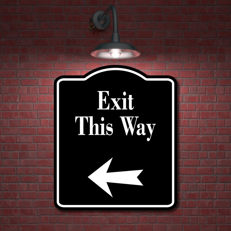 Exit This Way Left Arrow BLACK Aluminum Composite Sign, 8.5"x10"