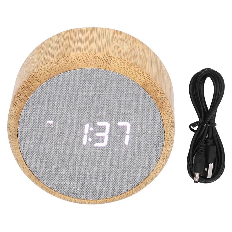 Digital Alarm Clock Round LED Voice Control Brightness Adjustable 12h