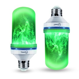 Yewclls LED Flame Effect Light Bulb, 4 Modes E26 Base Fire Light Bulbs with Gravity Sensor (Green - 2 Pack)