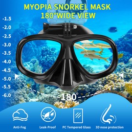 Snorkeling Gear for Adults Youth, Nearsighted Anti-Fog Diving Mask & Silicone Dry Snorkel for Scuba Diving, Spearfishing, Freediving