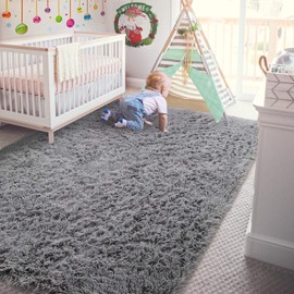 Andecor Soft Fluffy Bedroom Rugs - 5 x 8 Feet Indoor Shaggy Plush Area Rug for Boys Girls Kids Baby College Dorm Living Room Home Decor Floor Carpet, Grey
