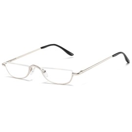 ABETOS Half Moon Reading Glasses Men Women Half Rim Metal Frame Spring Hinge Retro Stylish Slim Computer Readers, Silver 3.0