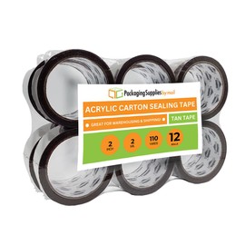 PSBM Brown Packing Tape, 2 Inch x 110 Yards, 12 Pack, Tan, 2 Mil, Packaging Tape for Dispenser Refill, Moving, Storage, Shipping