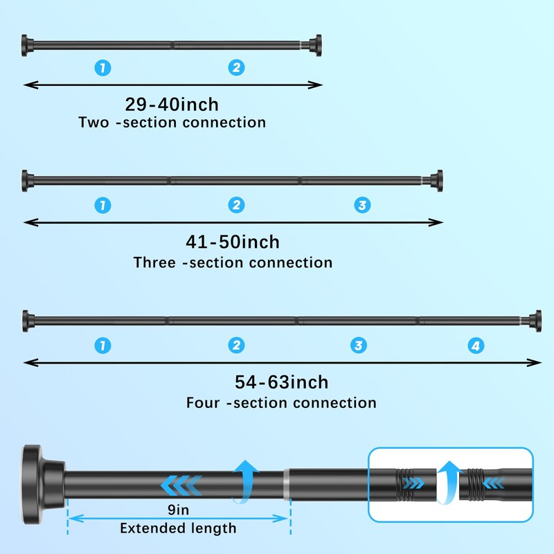 AIZESI Spring Tension Curtain Rod 29-63 Inch Black Stainless Steel