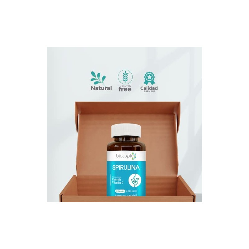 BIOSUPLE Alga Espirulina 90 cápsulas, adicionadas con Alga Chlorella y