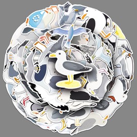 Seagull Stickers 50 Pcs Waterproof Cartoon Cute Animals Sticker for Laptop Water Bottle Skateboard Luggage Scrapbook Bumper Computer Car Bike Guitar Notebook,Vinyl Funny Birds Sticker for Adults