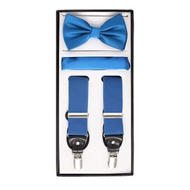Juego de tirantes para hombre, 3 piezas, incluye tirantes, pajarita a juego, pañuelo de bolsillo y caja de regalo, Azul Royal, Talla única