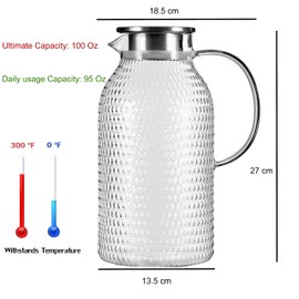 Karafu 3 Liter/100 Oz Glass Pitcher with Lid, Easy Clean Heat Resistance Borosilicate Glass Jug for Hot/Cold Water, Milk, Ice Tea and Juice Beverage
