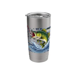 Fishing Retro US American Flag Bass Fish Fisherman Camo Bass Stainless Steel Insulated Tumbler