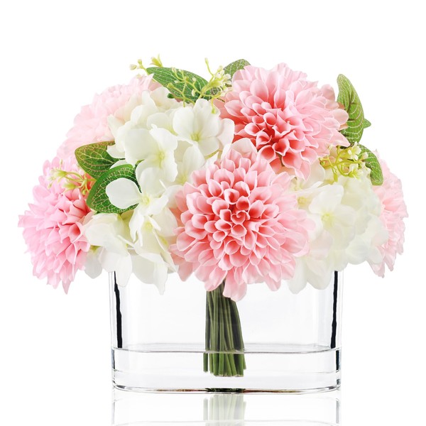 WELL KNOWN Hydrangea Dahlia Flowers in Vase, Artificial Flowers with